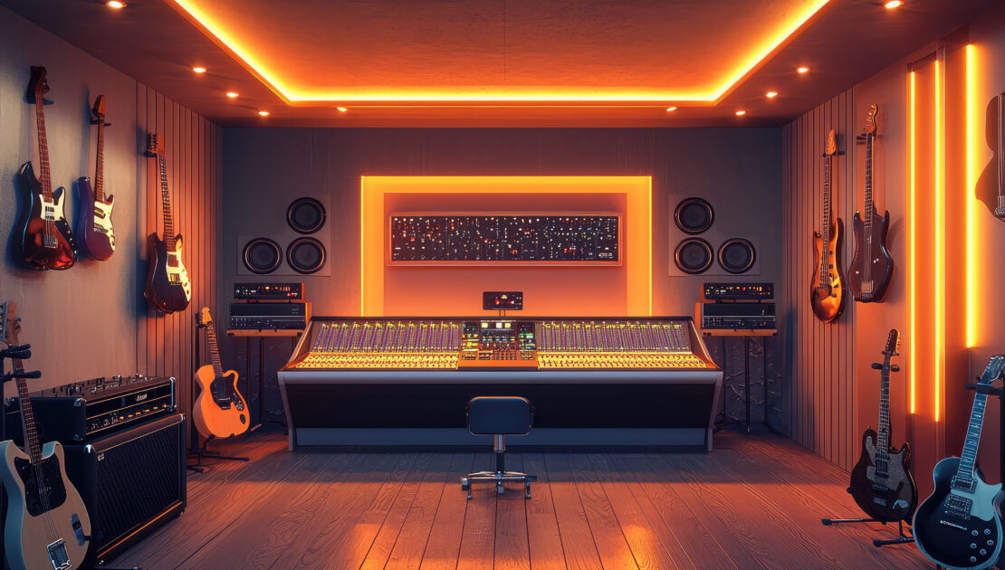 explore vibrant 3d music recording studio filled with instruments mixing consoles warm ambient lighting creativity