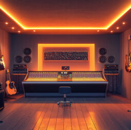 explore vibrant 3d music recording studio filled with instruments mixing consoles warm ambient lighting creativity