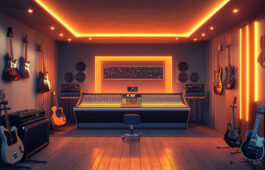 explore vibrant 3d music recording studio filled with instruments mixing consoles warm ambient lighting creativity
